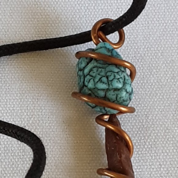Mahogany Obsidian Needle Turquoise Copper Wire Wrap Adjustable Handcrafted Audi - Picture 10 of 12